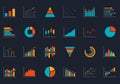 Chart, graph and diagram icon set. Business report, statistics, data analysis, finance market design elements. Ui, app and website Royalty Free Stock Photo